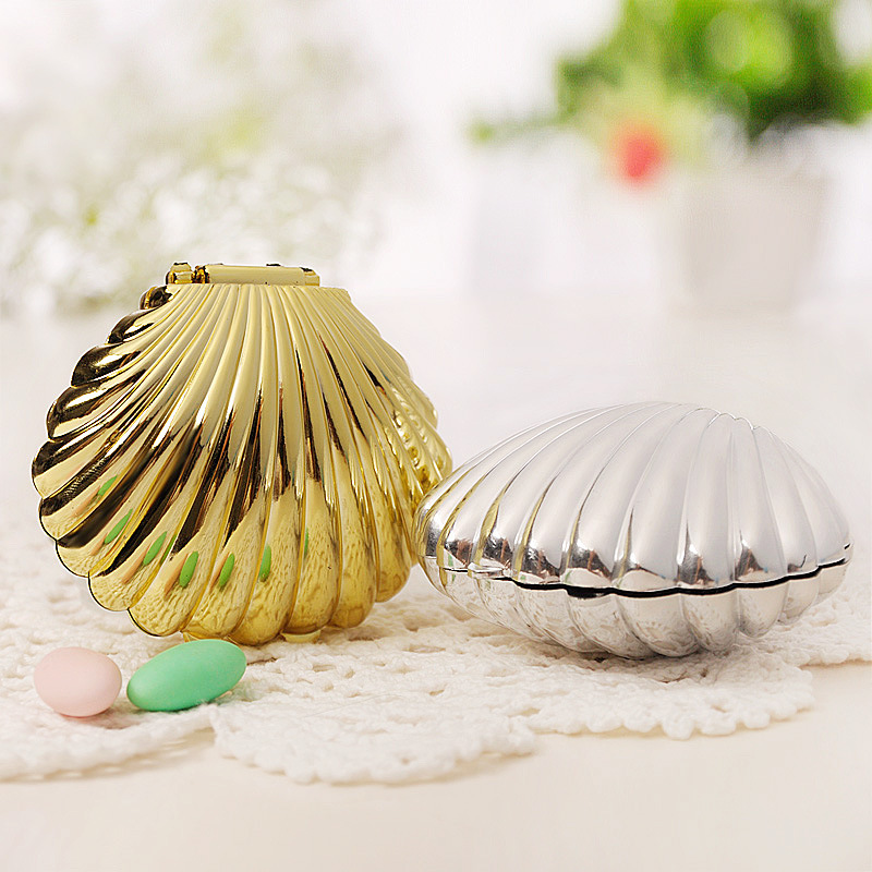 40st Silver Gold Shell Form Candy Box Wedding Engagement Birthday Xmas Party Favor Sweets Boxes Jewel Storage Dusch Decor Supply