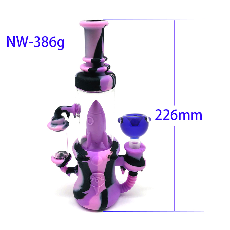 Rocket Silicone Glass Smoking Water Pipes Hookahs Bongs Recycle Filtration Silicon Chamber with Bowls 14mm Male Colors