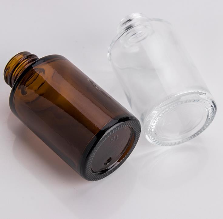 Bottiglie di profumo di olio essenziale di vetro da 30 ml Bottiglia di contagocce di reagente liquido Flacone cilindrico a spalla piatta Trasparente / satinato / ambra SN138