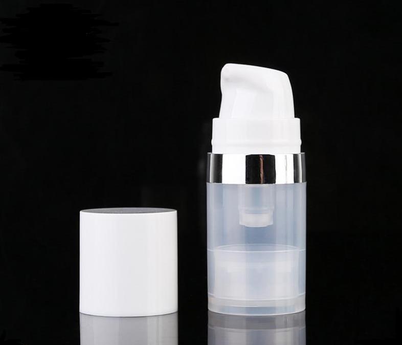 Bouteilles vides sans air de 5 ml 10 ml bouteille de lotion de pompe à vide sans air claire avec emballage cosmétique Silver Line SN140