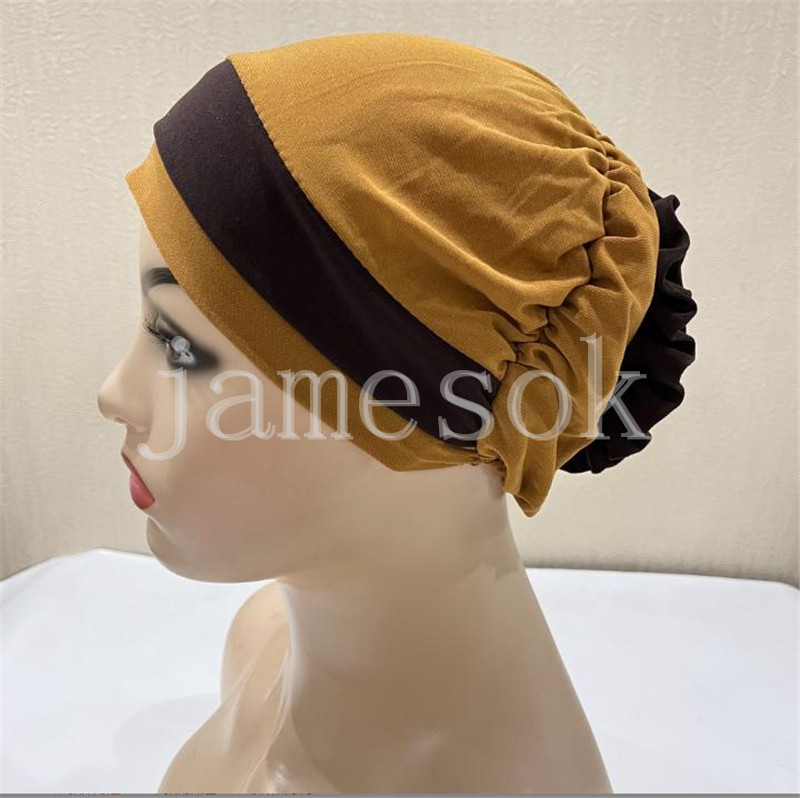 Deux couleurs Hijab musulman avec une fleur tirage sur le chapeau Scarpe islamique Turban Hijab Full Headcover Femmes Headwrap De903