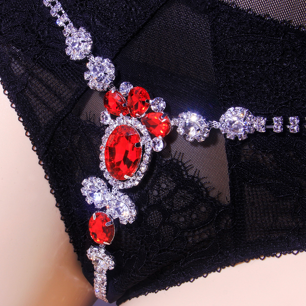 Navel Bell Button Rings Sexy Underwear Red Crystal Thong Bikini Jewelry Panties for Women Beach Bling Belly Waist Chain Body Linge8873547