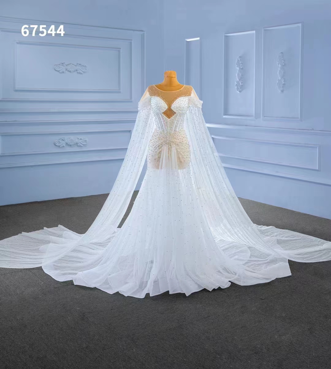 Bridal wedding dress handmade beading elegant show thin show high fish tail one shoulder heavy customization SM67544