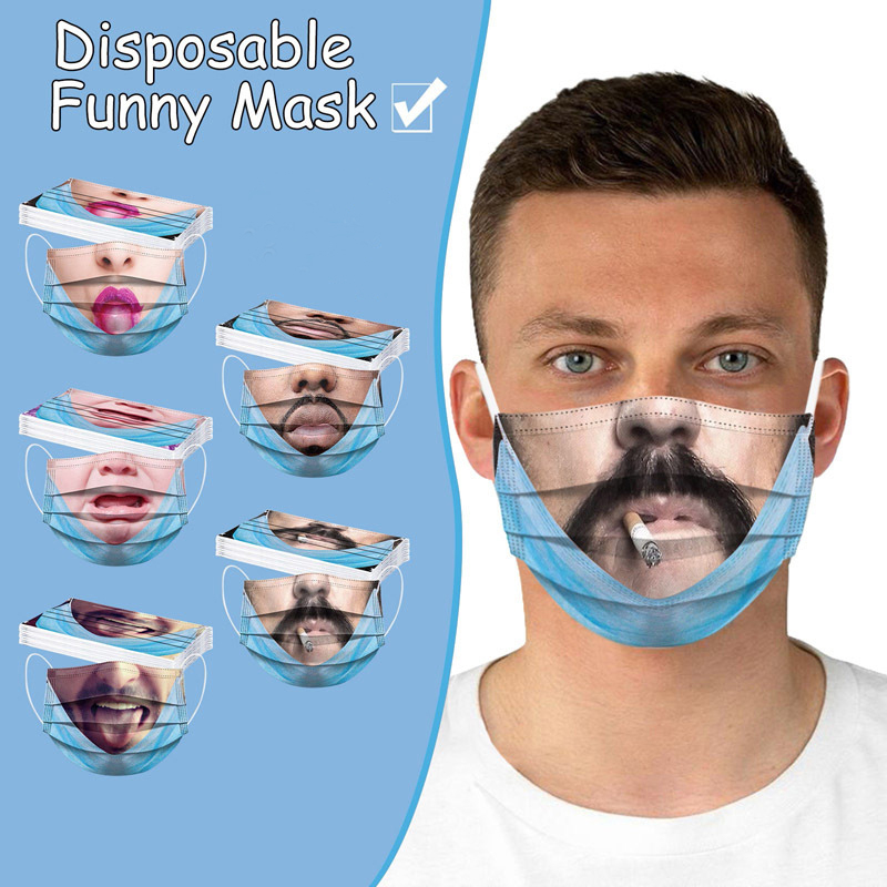 Funny face designer mask disposable printed funniest respirator three-layer with melt blown respirator