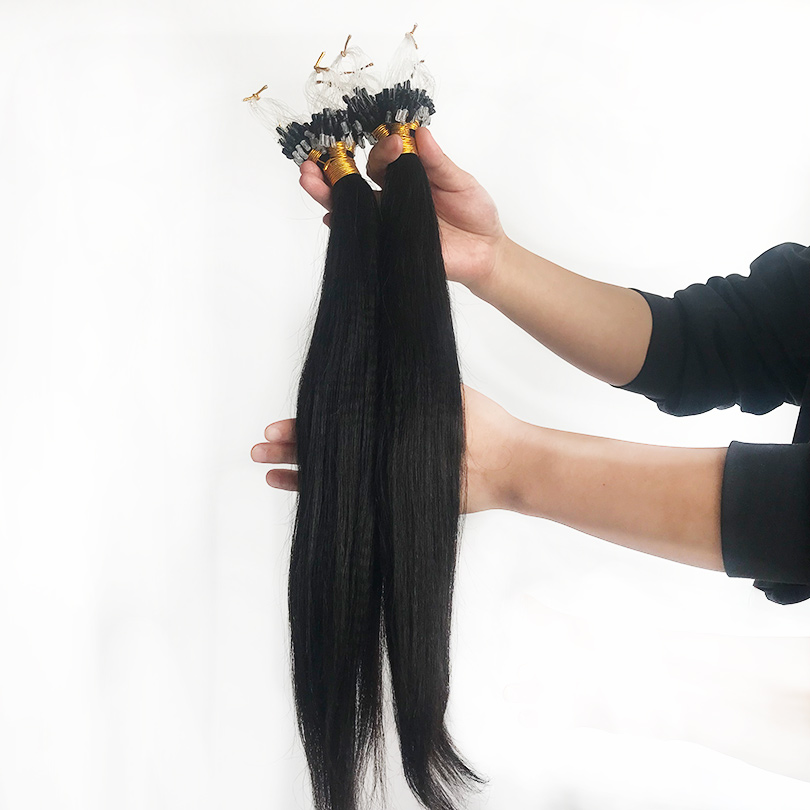 Brasiliansk yaki rak loop mikro ring hårförlängningar 100% remy mänskliga hårstrån för svarta kvinnor