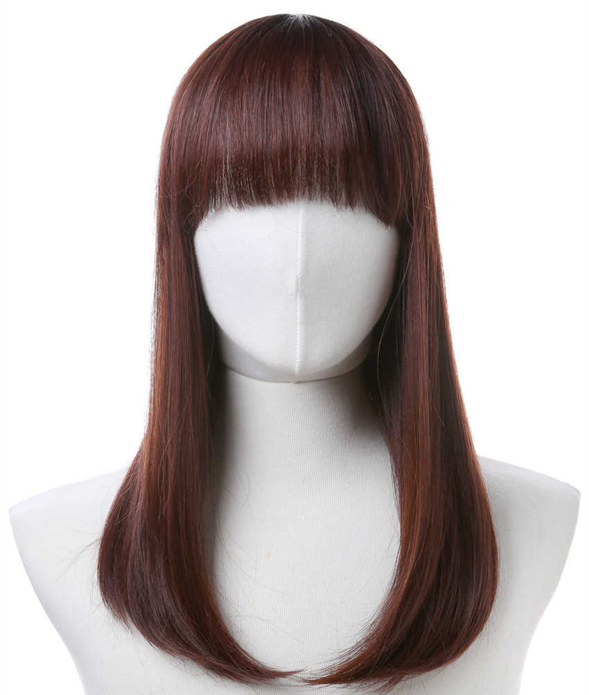 Hair Lace Wigs Japane and Wig Qi Bangs Medium Long Straight Korean Clavicle Hair Chemical Fiber Headgear Female Net Red Recommendation