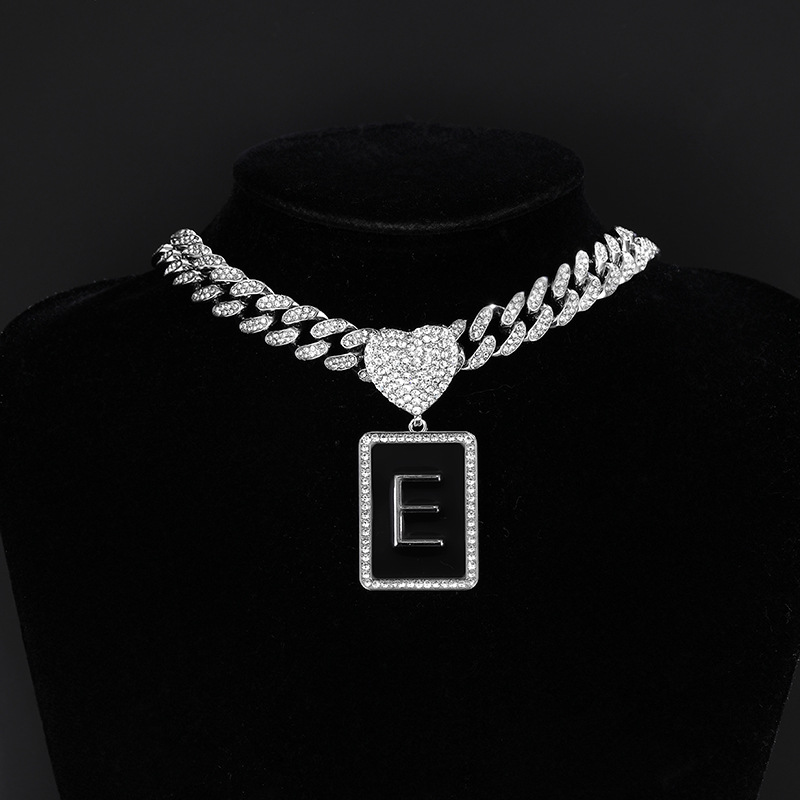 Zwarte druppel 26 letters hanger armband ketting sieraden set bling vol zirkoon hiphop hart vorm clasp