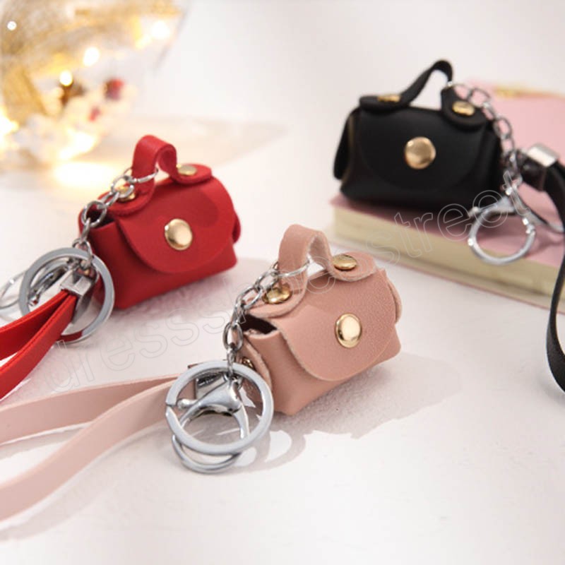 Porte-monnaie en cuir pour femmes, carte d'accès, porte-clé de voiture, mignon, couleur unie rose, Mini sac pour écouteurs, pochette