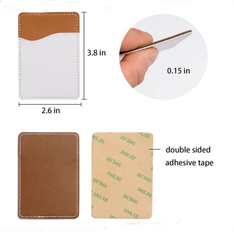 Party Favor Sublimation Card Holder PU Leather Phone Back Sticker with Adhesive White Blank Money Pocket Credit Cards Covers Christmas Gift SN4742