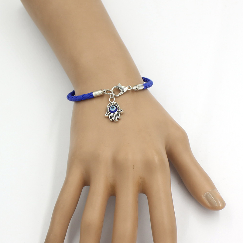 Partihandel Handgjorda smycken Lucky Kabbalah Berlock Armband Evil Eye Hamsa Hand of Fatima Armband PU Läder Flätat rep Armband Armband Kvinnor Present Män