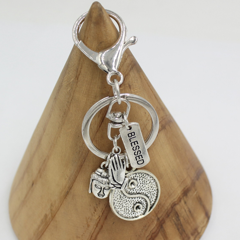 Wholesale Praying Hands Tai Ji Yin Yang Key Ring Buddha Keychain Car Key Holder Bag Pendant Accessory Jewelry Gifts