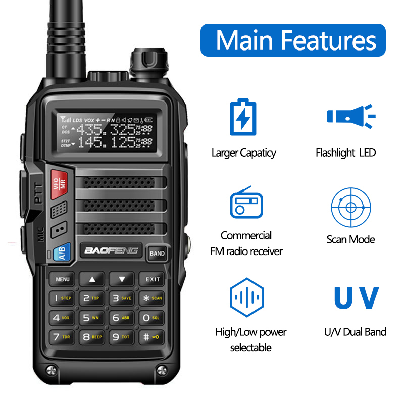 Walkie Talkie Baofeng UV-5R 10W High Powerful Long Range Tri-power 1051Watts CB Ham Portable Radio UV5R PLUS 221108