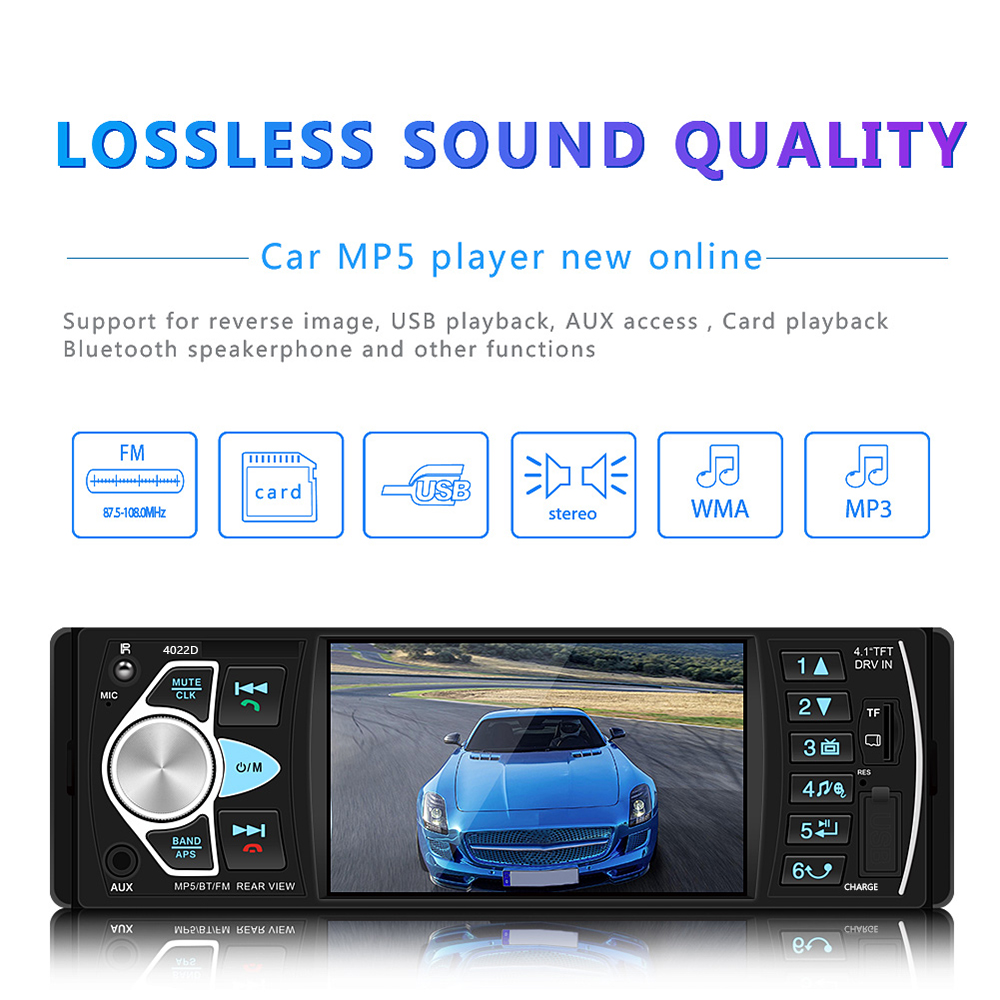 1 Din Car Radio Touch Screen da 4,1 pollici Audio Audio Car Stereo MP5 Bluetooth USB FM Camera Multimedia Player
