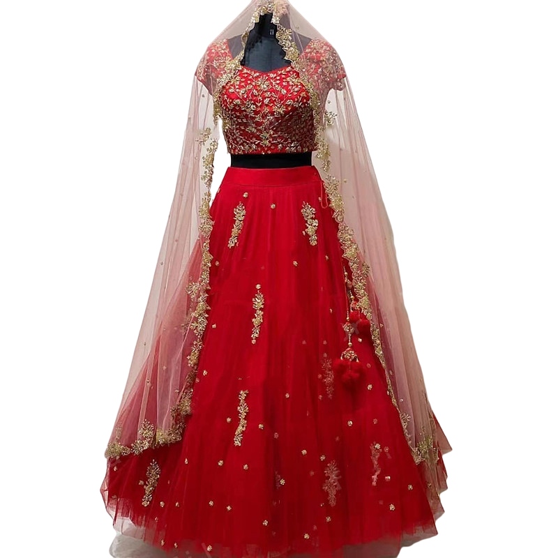 Vestido De Fiesta De Boda Red Indian Evening Gowns two pieces Shaadisaga Applique Three Pieces Prom Dress with Wrap