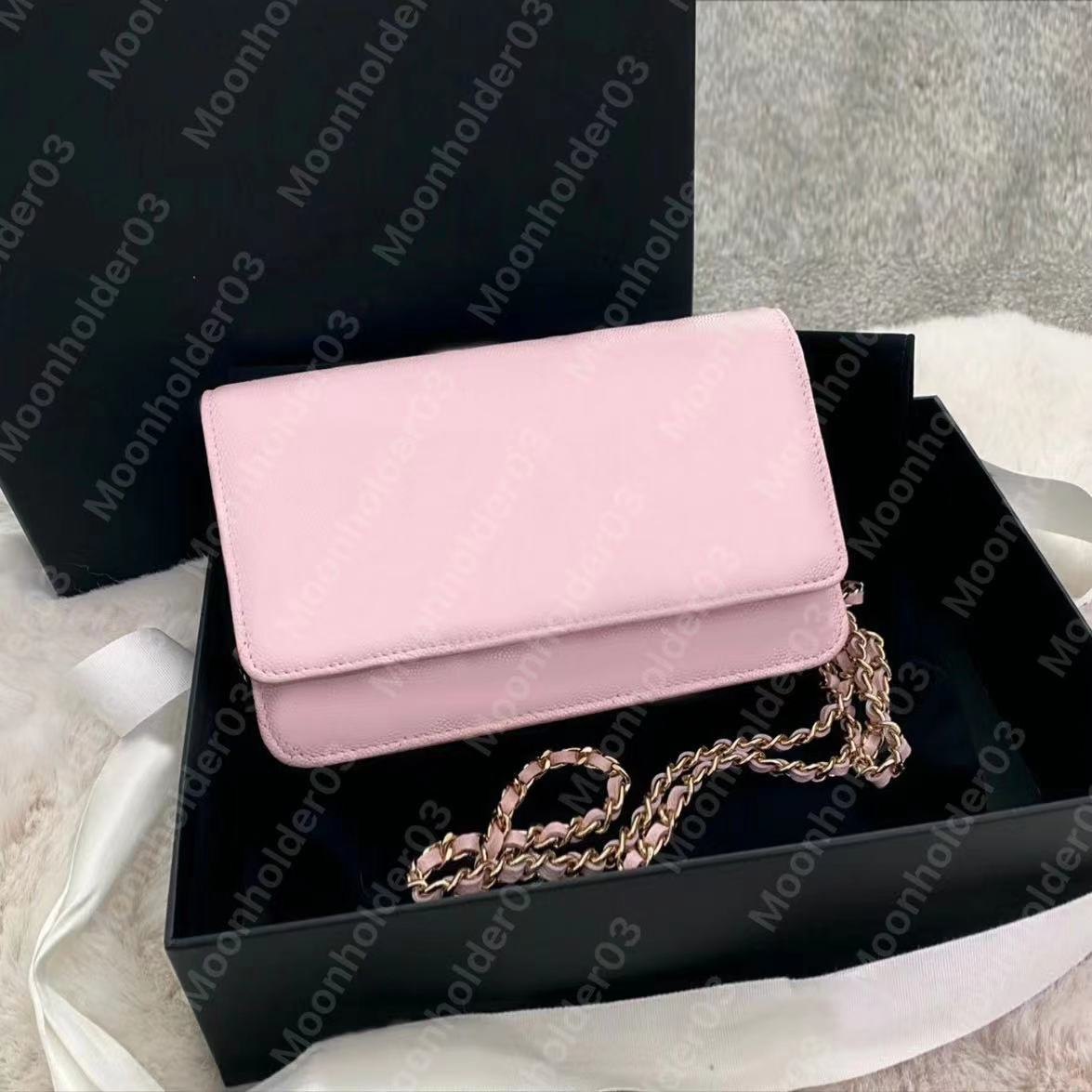 Luxe kleine portemonnee schoudertassen woc ontwerper klassieke flap dames mini handtas nieuwe elegante messenger draagbare meisje caviar lederen zak portemonnee op ketting crossbody