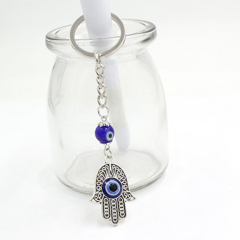 Gros Cylindre Rond Céramique Bleu Turc Evil Eye Porte-clés De Voiture Porte-clés Lucky Eyes Hamsa Main Porte-clés pour Femmes Hommes Bijoux Cadeau