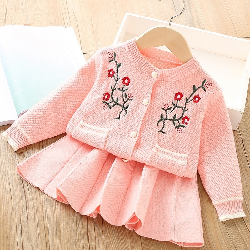 Filles robes bébé vêtements ensemble doux princesse tenues automne hiver enfants à manches longues tricoté belle robe pull imprimé 221107