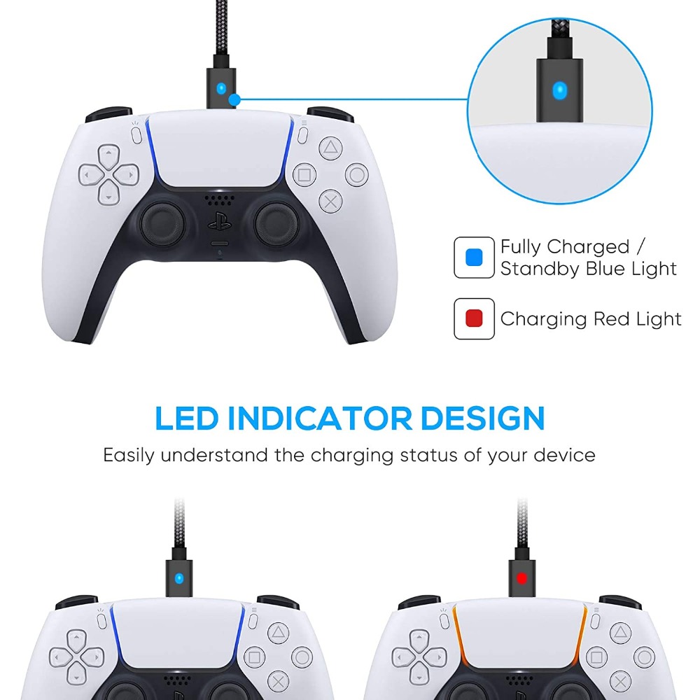 Cabo de carregamento USB de 3m de 10 pés tipo C para o cabo de carga de energia do controlador PS5 para Xbox Series x Switch Pro Gampad Joystick Wire With Light