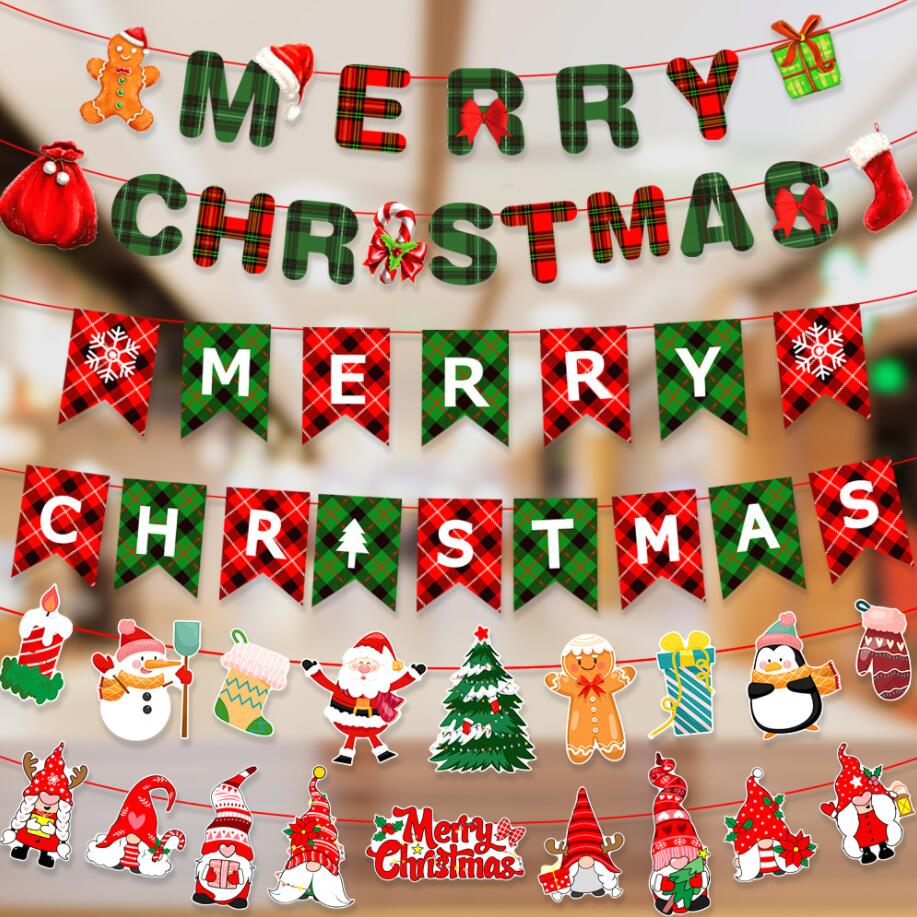 Merry Christmas Paper Banner vlaggen Garland Xmas Decorations For Home Santa Ornament Hanging Flag 2022 Navidad Nieuwjaarsfeestje