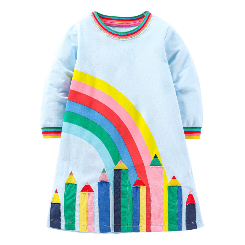 Girls Dresses Jumping Meters School Wear Princess With Rainbow Pencil Applique Fashion Selling Toddler Costume Kids Frocks 221107