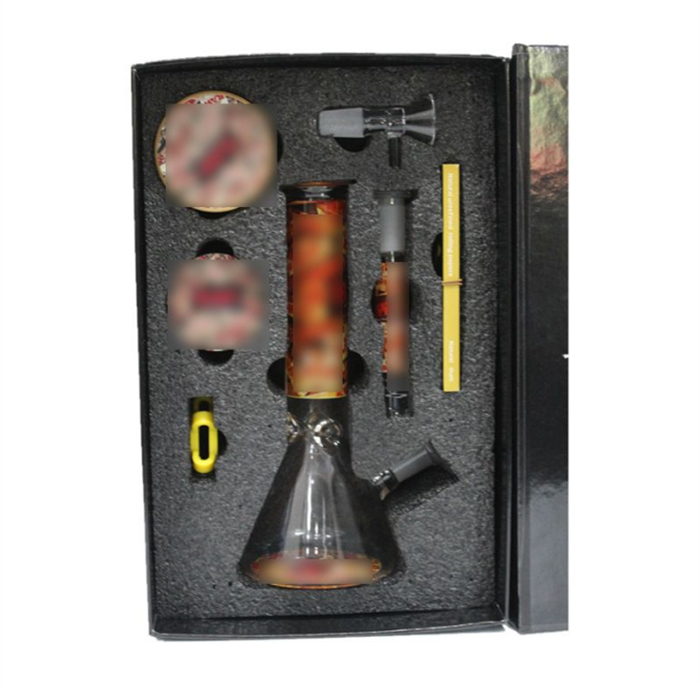 New personalized design glass bong hookah kit thick water pipe with 50mm 4 layer herb tobacco grinder storage tank accessories bongs set dab rig