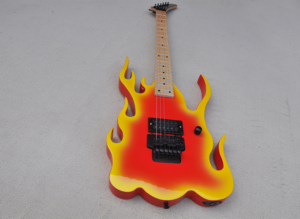 Red Flame Electric Guitar with Floyd Rose Rosewood Fretboard 24 Frets