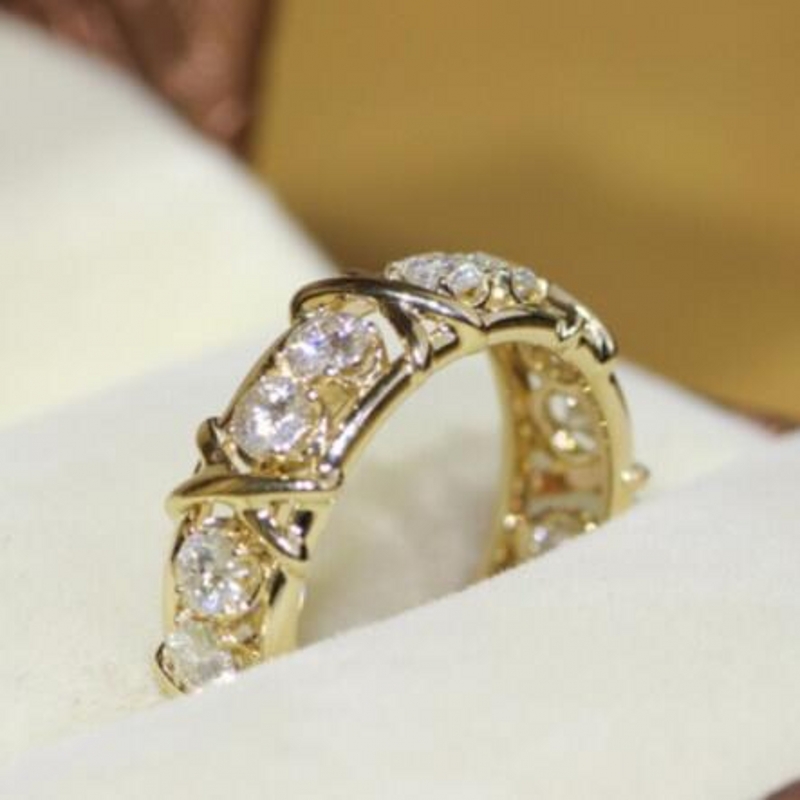 Bandringar Fashion Eternity Jewelry 5A Zircon Stone 10kt White Yellow Gold Filled Women Engagement Wedding