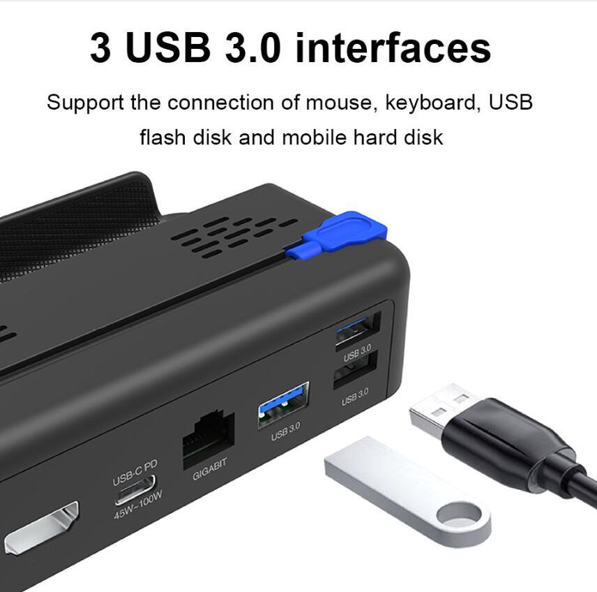 Dock Station TV Base Stand Dock Stations Hub Holder 4K för Steam Deck Console USB C PD Port USB3.0 RJ45 Ethernet