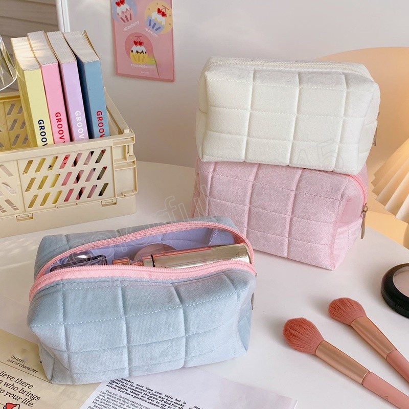 Simpatica borsa cosmetici da donna in peluche, piccola borsa trucco con cerniera in tinta unita, borsa da viaggio trucco, borsa da toilette, organizer lavaggio