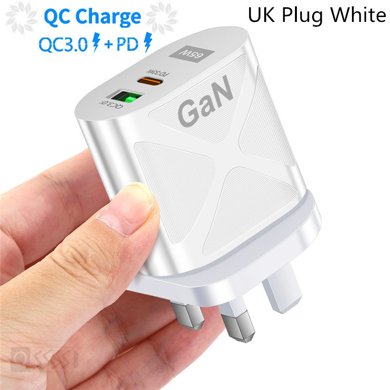 Caricabatterie telefoni cellulari originali da 65 W Caricabatterie USB a 2 porte Carica rapida Adattatore spina da viaggio EU US UK Ricarica universale