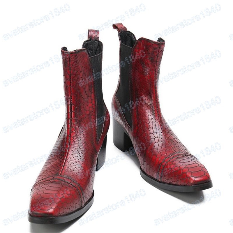 رجال فاخرون عالي الكعب أحذية الكاحل أحذية حمراء تمساح أحذية مطبوعة