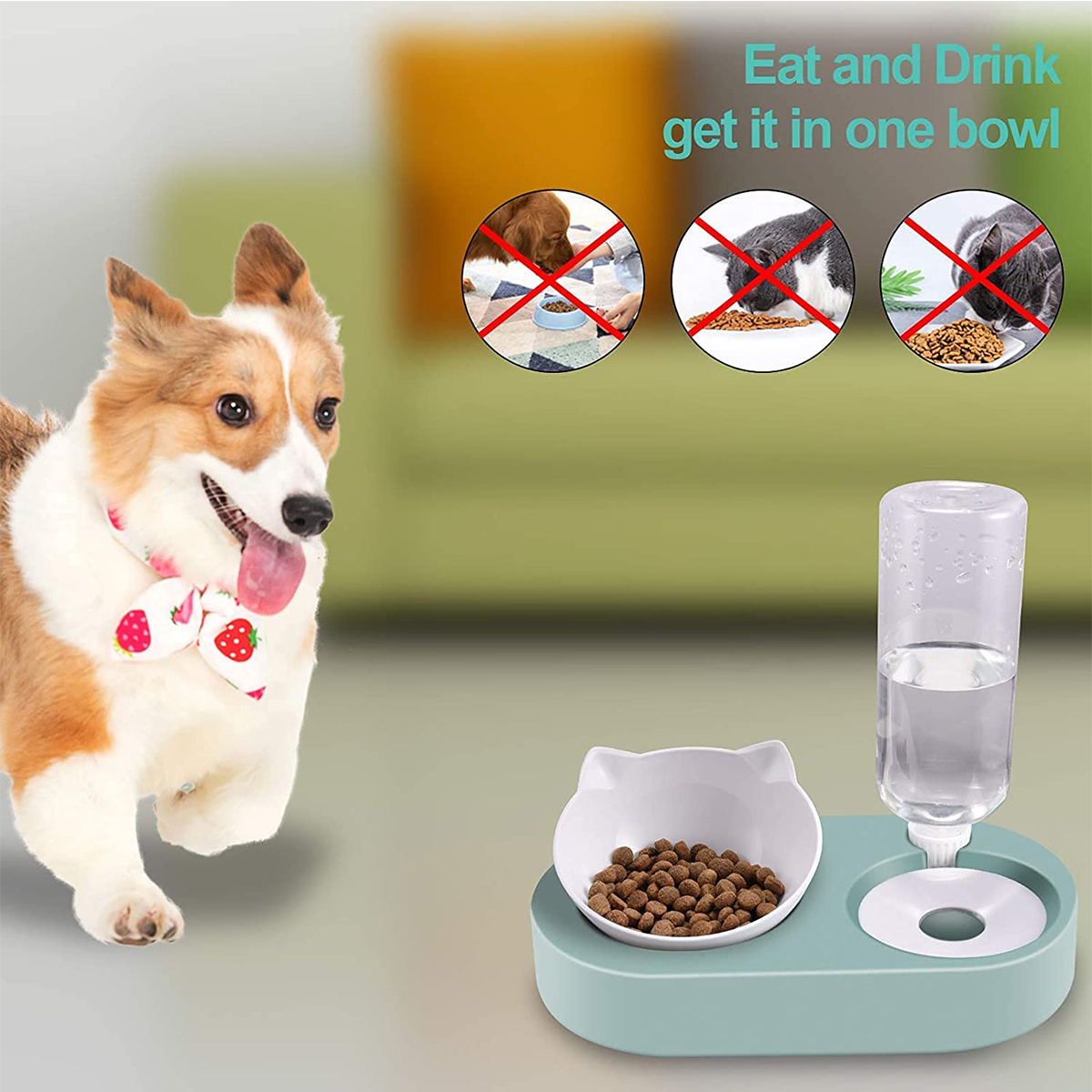 Ciotole gatti Alimentatori cani Alimentatore automatico alimenti con fontana d'acqua Doppio piatto rialzato bere s 221109