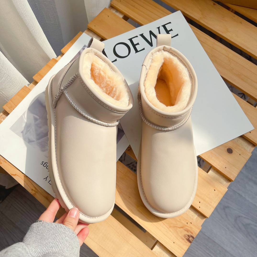 Australian Classic Mini Snows Boots Womens Glossy Waterproof Fashion Platform Snow Boot Rice White Black Resin Winter Warm Fur Wool Bootes