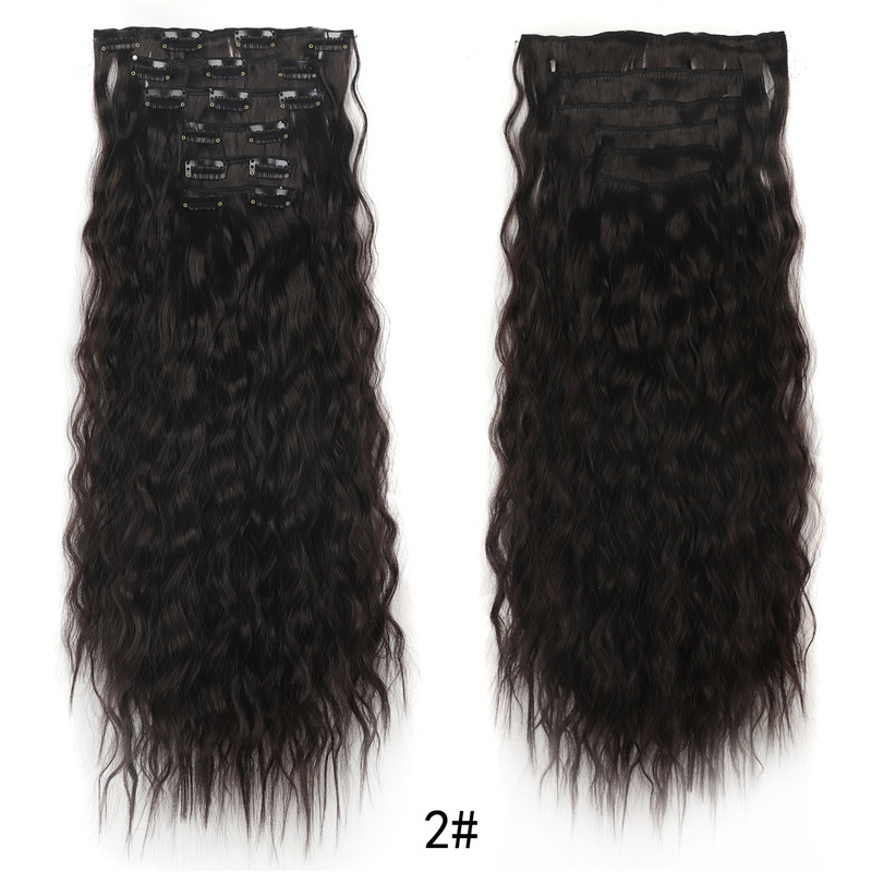 Postiches bouclées à Clip dans les Extensions de cheveux synthétiques 6 pièces/ensemble pinces ombrées noires brunes faux postiches