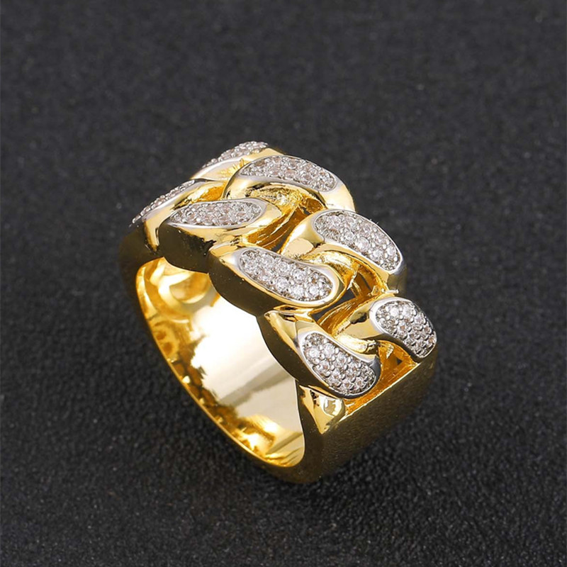 Bague cubaine plaquée or blanc jaune pour hommes et femmes, style Hip Hop, pour fête de mariage, bijoux cadeau 284Q