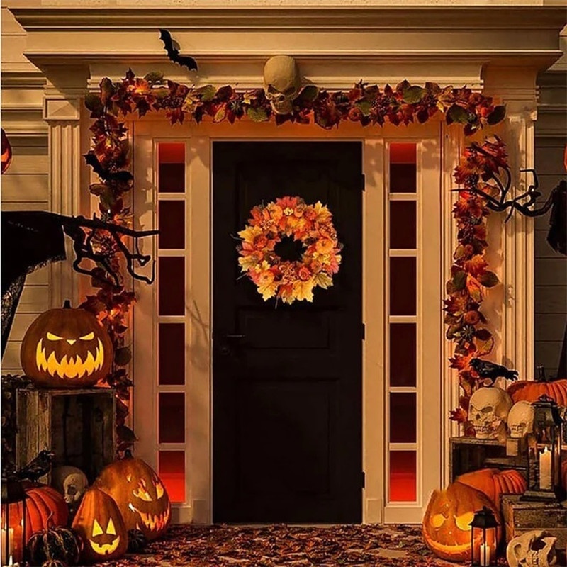 Fiori decorativi Ghirlande Autunno Porta Natale Halloween Decorazione Zucca Bacca Pigna Acero Panno artificiale Materiale rattan Casa 221109