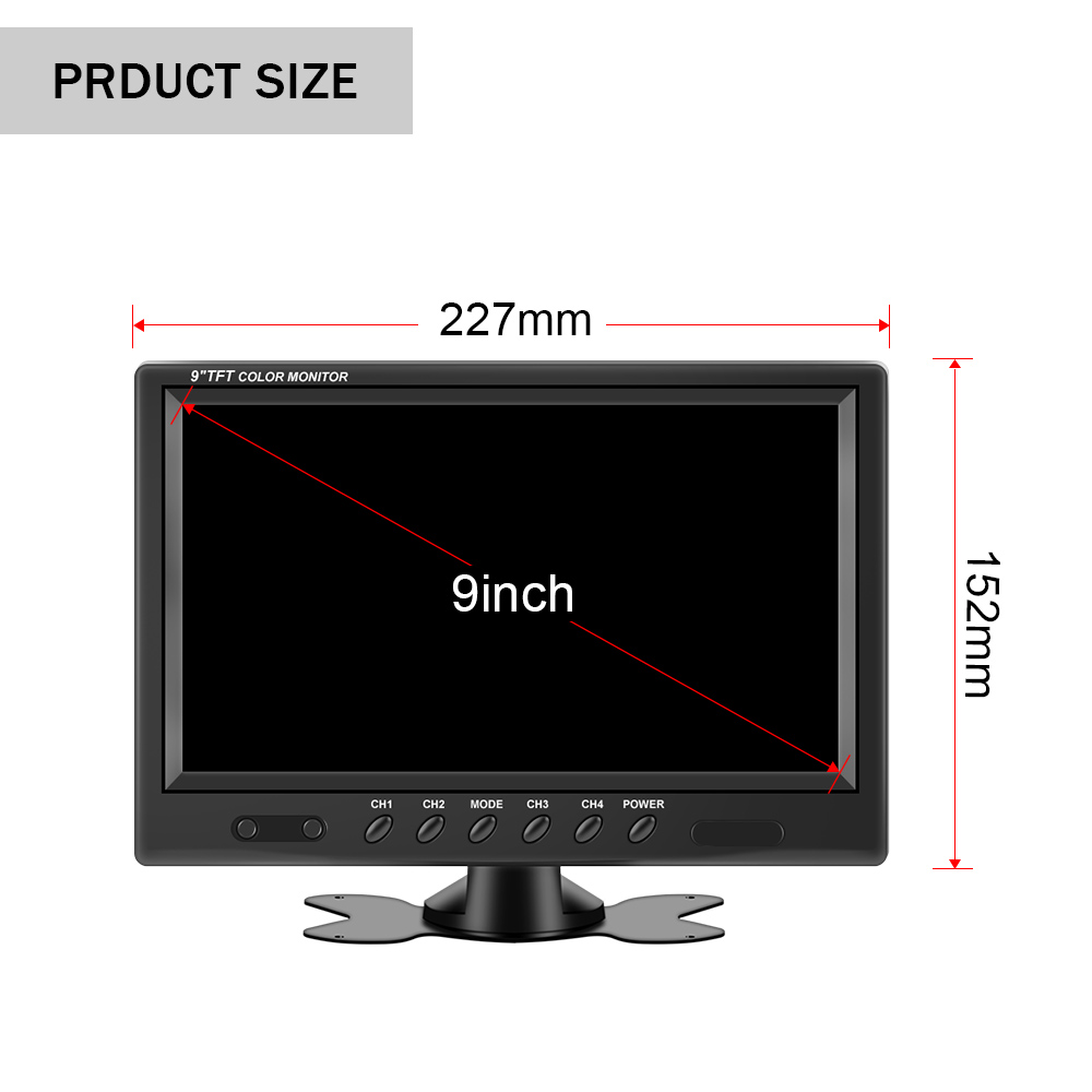 9 Inch TFT LCD Split Screen Quad Monitor Security Surveillance Car Headrest Rear View Monitor Parking Rear View Camera System323H