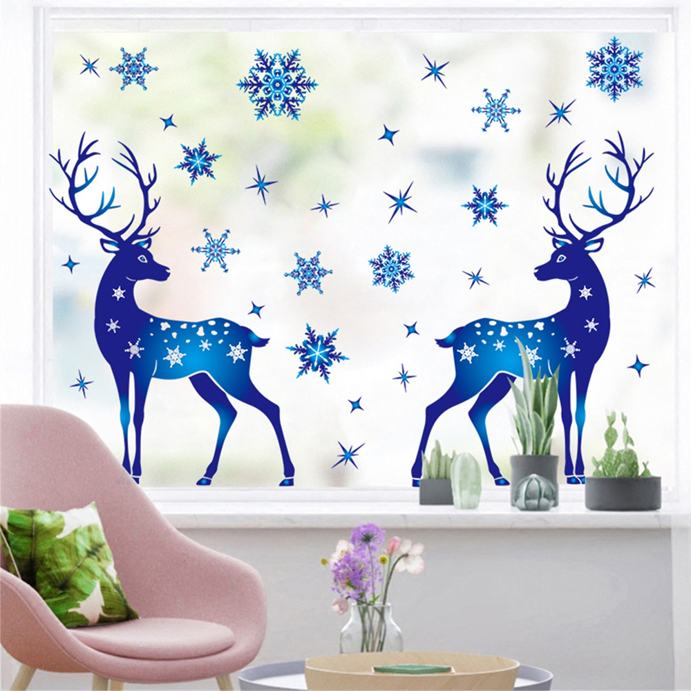 Christmas Decorations Window Glass Sticker Elk Snowflake Wall Stickers Home Kids Room Decals New Year Navidad