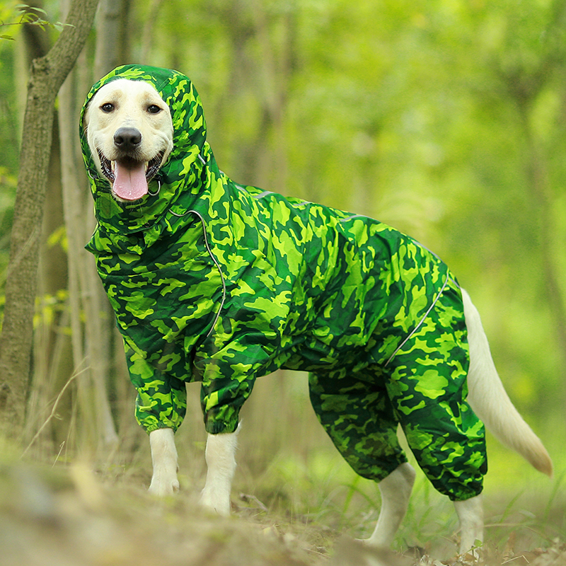 Dog Apparel Pet Raincoat Reflective Waterproof Zipper Clothes High Neck Hooded Jumpsuit For Small Big s Overalls Rain Cloak Labrador 221109