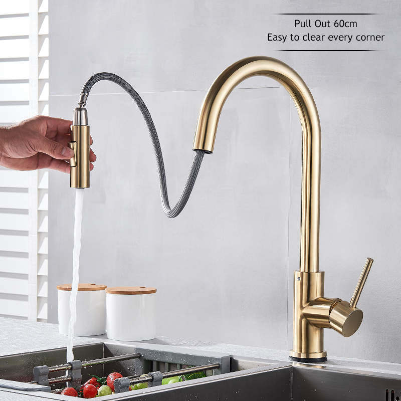 Kitchen Faucets Pull Out 360 Rotation Mixer Tap Single Lever Sink Cold Water 221109
