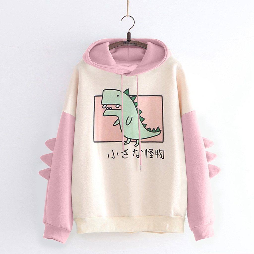 Felpe con cappuccio da donna Felpe con cappuccio oversize con dinosauro Cartoon Moda donna Stampa casual Stile coreano Addensare Felpa con cappuccio invernale dino Top 221109