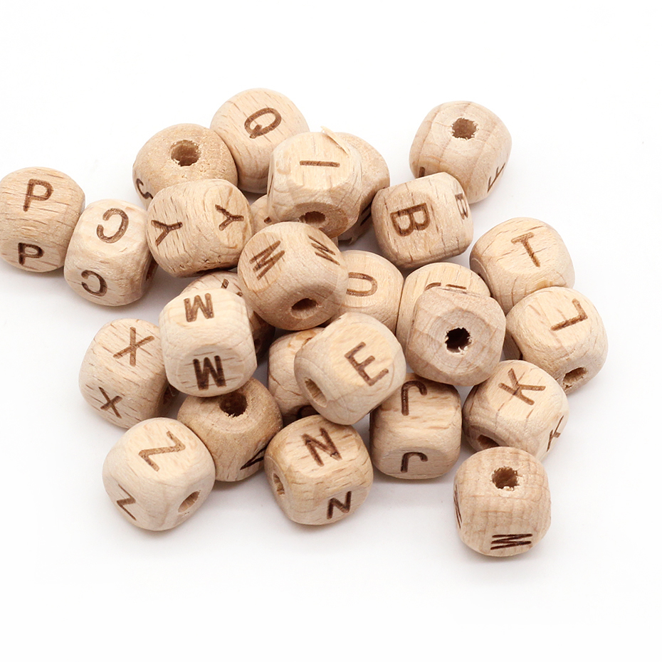 Baby dentes brinquedos quadrado bead de madeira natural esculpida letra de faia alfabeto DIY contas para joalheria de pulseira Acessórios misturados 221109