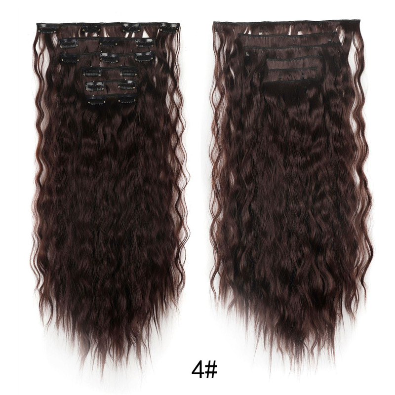 Postiches bouclées à Clip dans les Extensions de cheveux synthétiques 6 pièces/ensemble pinces ombrées noires brunes faux postiches