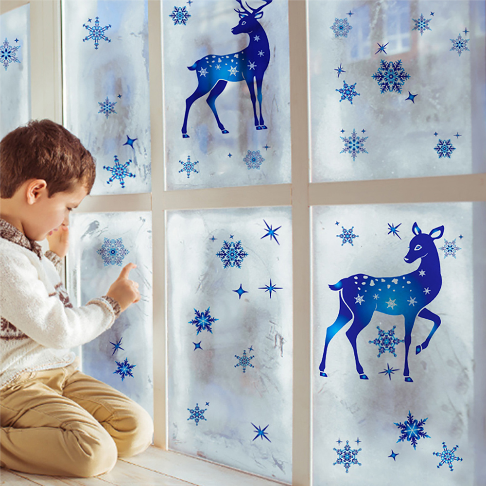 Adornos navideños, pegatina de cristal para ventana, pegatinas de pared de copo de nieve de alce, pegatinas de habitación para niños, Año Nuevo, Navidad