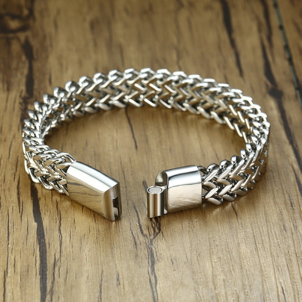 Stainless Steel Four Sided Grinding Chain Bracelet 10mm Wide 19 21 23cm Length Magnetic Clasp Bangle Men Polishing Wrist Jewelry F2187