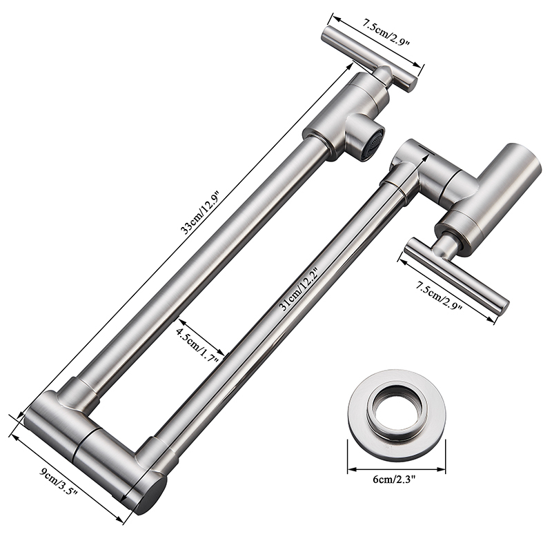 Rubinetti della cucina Riempitore pentole Beccuccio doppio snodo Braccio oscillante pieghevole estensibile Parete in ottone Lavello a due maniglie con foro singolo 221109