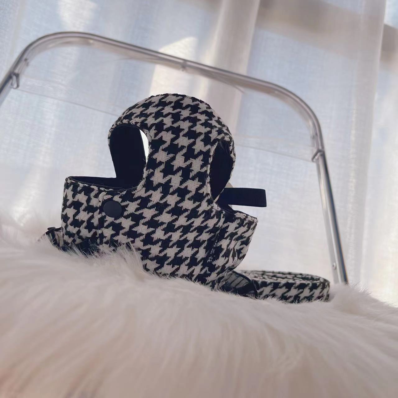 Hondenkleding huisdierkatkleding Houndstooth Traction Suit Teddy Bear Go Out Vest Style Leashing Black and White Plaid Beat Belt 221109