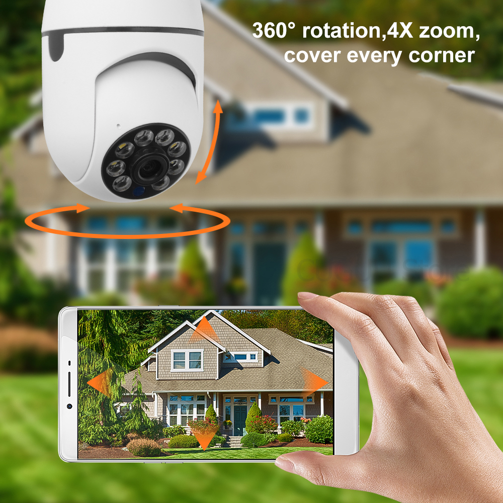 Caméras dôme 360 ° Panoramique Wifi Ampoule Surveillance Cam PTZ Caméra IP Vision Nocturne Détection de Mouvement Smart Home Security Protection Webcam 221108