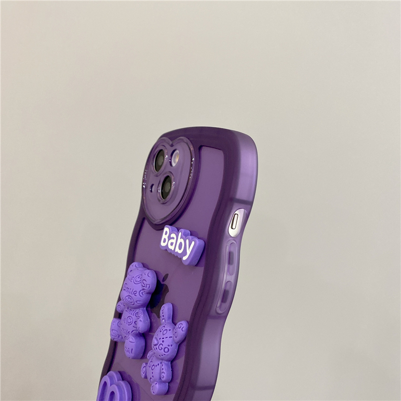 iPhone 14 Pro Max Plus 13 12 11 Baby TPU 3D Purple Wave Love Love Love Love Strapsで人気のあるBear Phoneケース