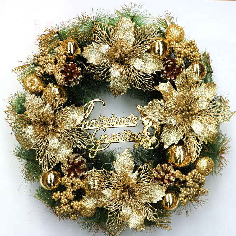 Couronnes de fleurs décoratives Guirlande de Noël artificielle pour guirlandes de porte d'entrée avec pommes de pin Baies rouges Branches givrées Décoration d'intérieur 2023 221109